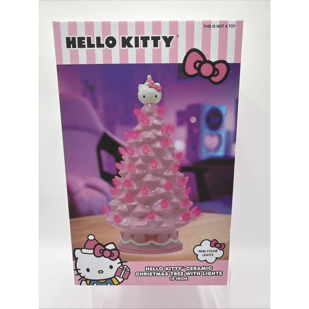 Hello Kitty Ceramic Christmas‎ Tree with Lights Pink, 12in Light-Up NIB
